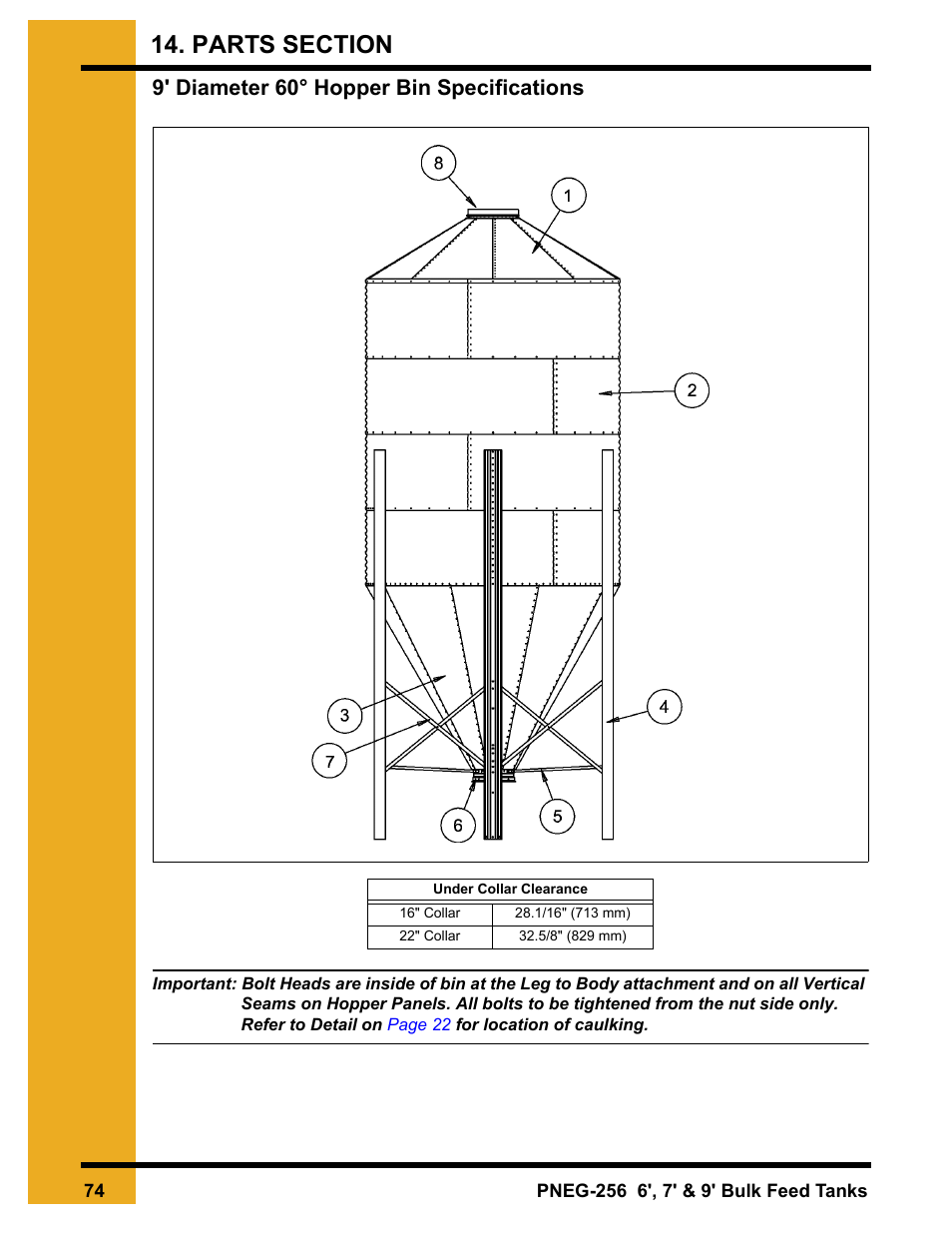 9' diameter 60° hopper bin specifications | Grain Systems Tanks PNEG-256 User Manual | Page 74 / 84