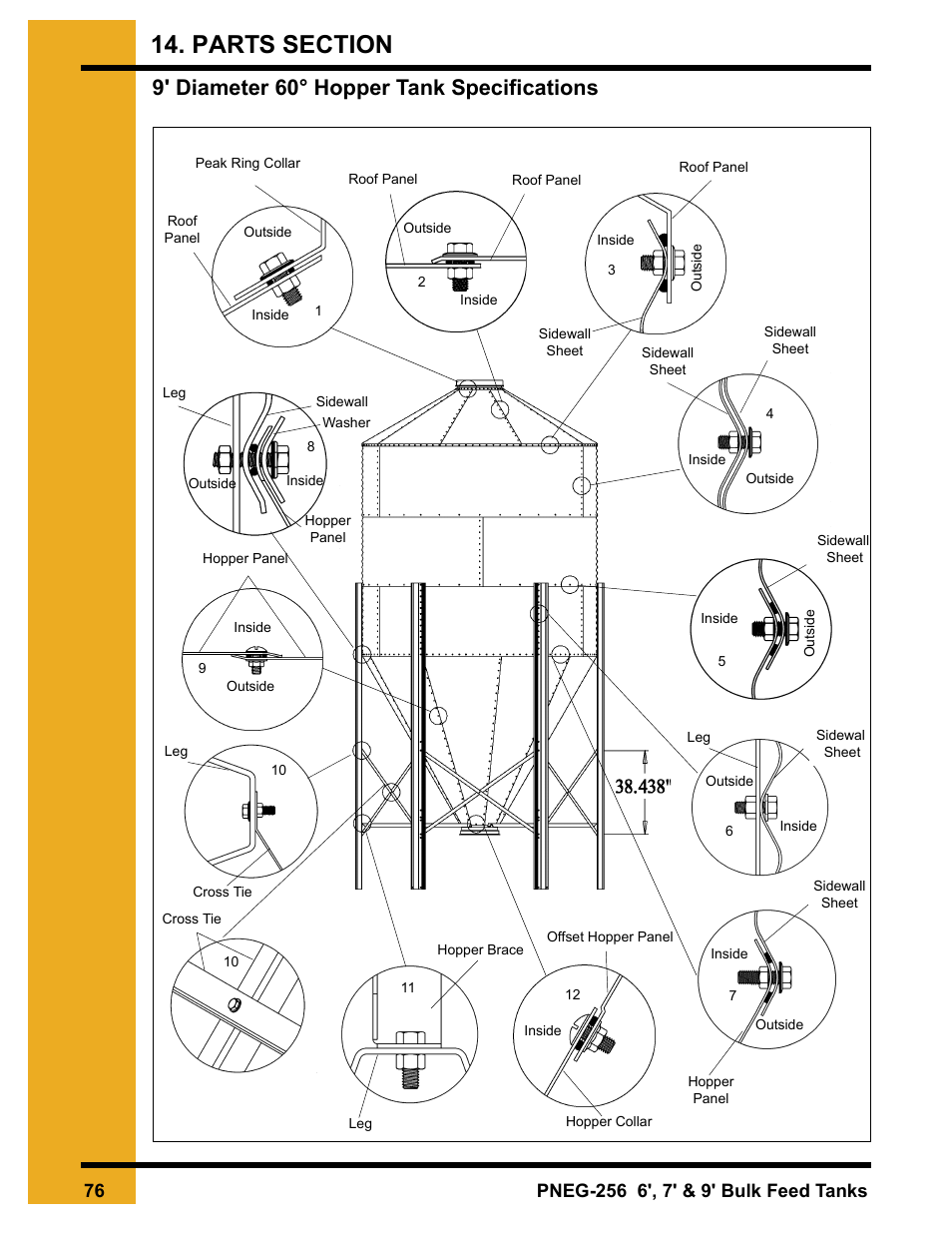 9' diameter 60° hopper tank specifications | Grain Systems Tanks PNEG-256 User Manual | Page 76 / 84