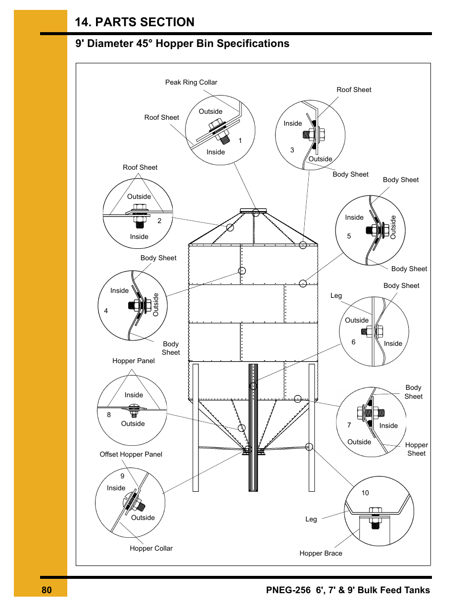 9' diameter 45° hopper bin specifications | Grain Systems Tanks PNEG-256 User Manual | Page 80 / 84