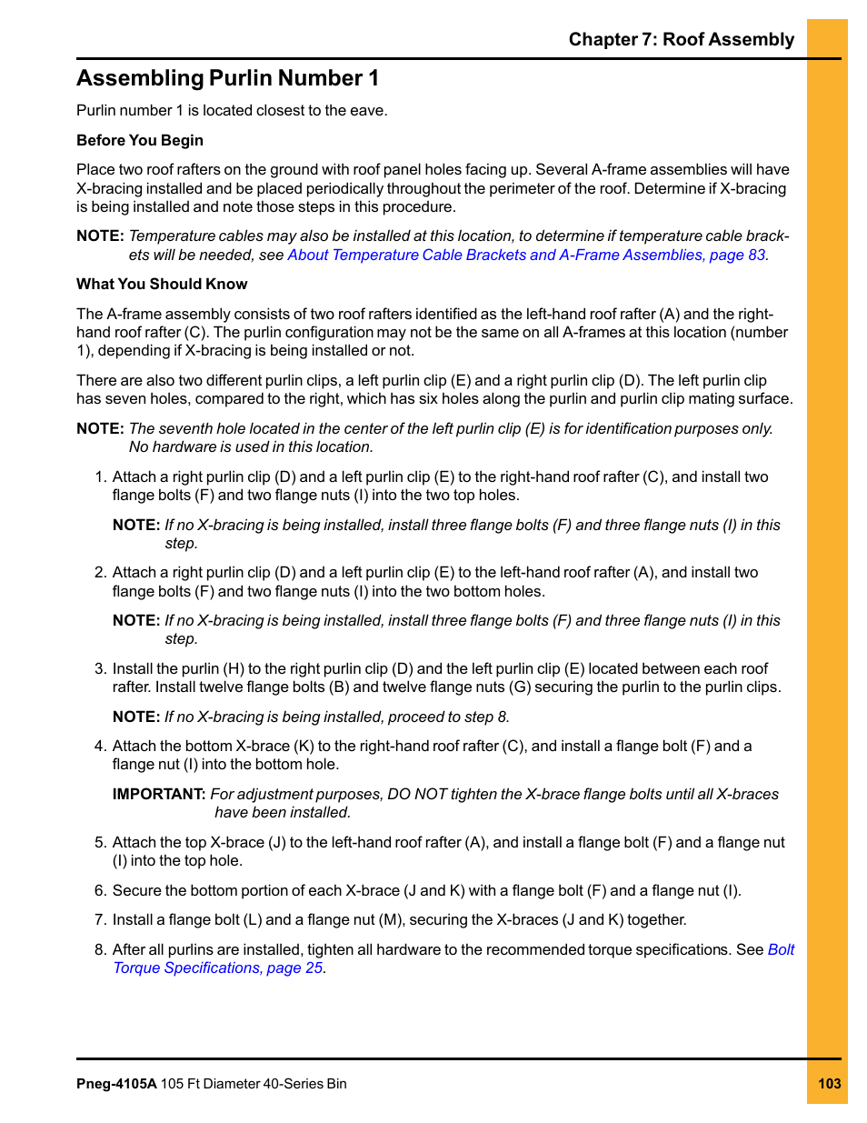 Assembling purlin number 1 | Grain Systems Tanks PNEG-4105A User Manual | Page 103 / 176