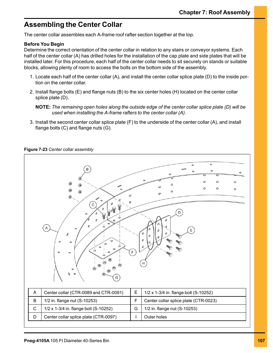 Assembling the center collar, Chapter 7: roof assembly | Grain Systems Tanks PNEG-4105A User Manual | Page 107 / 176