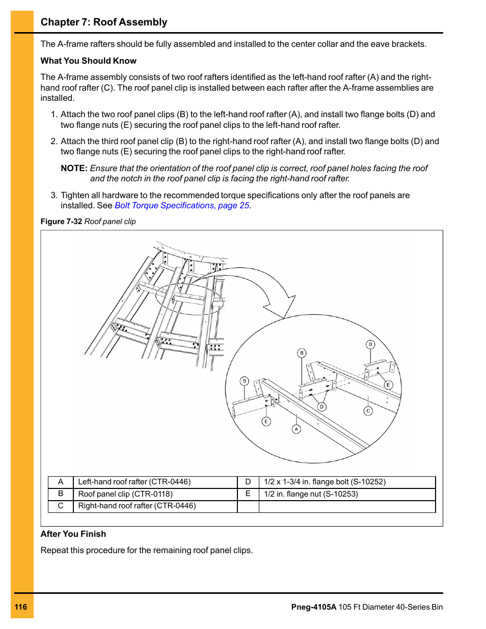 Chapter 7: roof assembly | Grain Systems Tanks PNEG-4105A User Manual | Page 116 / 176