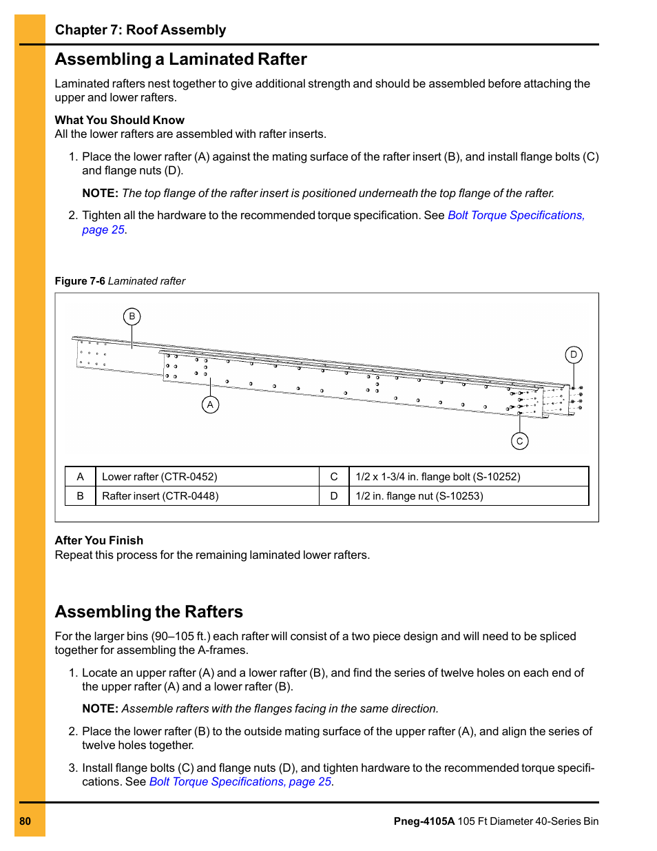 Assembling a laminated rafter, Assembling the rafters | Grain Systems Tanks PNEG-4105A User Manual | Page 80 / 176