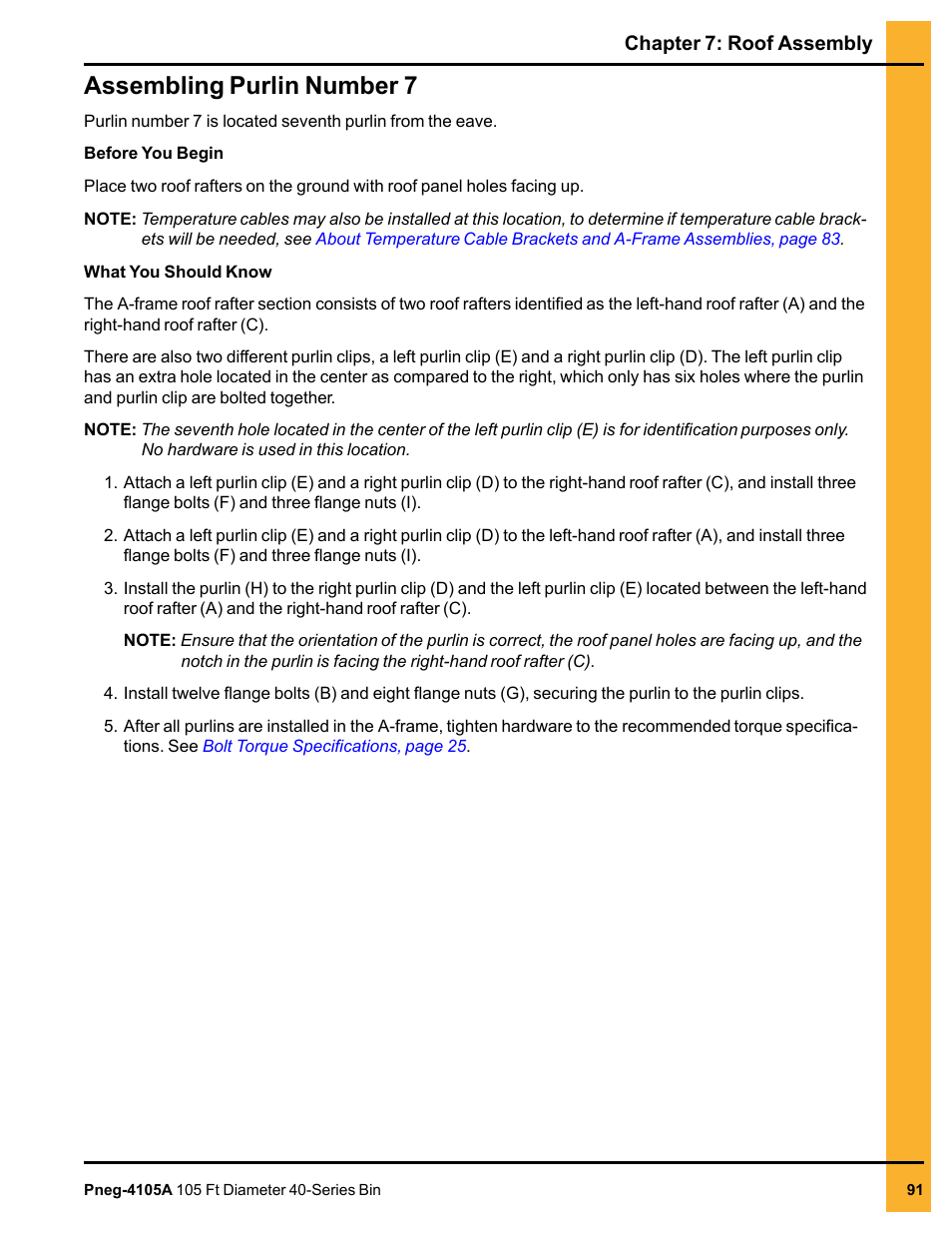 Assembling purlin number 7 | Grain Systems Tanks PNEG-4105A User Manual | Page 91 / 176