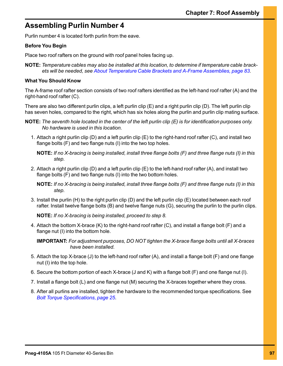 Assembling purlin number 4, Assembling purlin | Grain Systems Tanks PNEG-4105A User Manual | Page 97 / 176