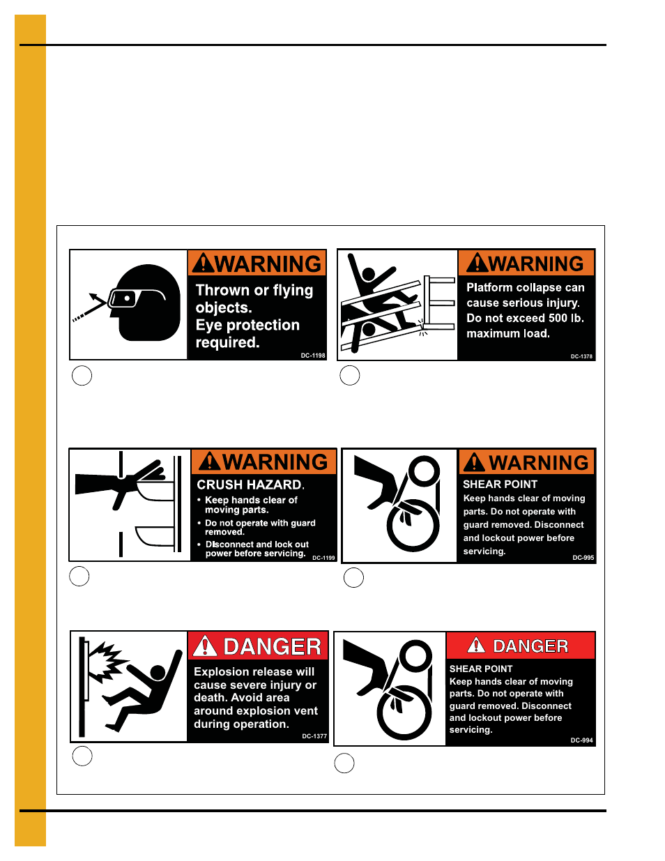 Safety decals, Chapter 3 safety decals, Warning | Grain Systems Bucket Elevtors, Conveyors, Series II Sweeps PNEG-681 User Manual | Page 10 / 38