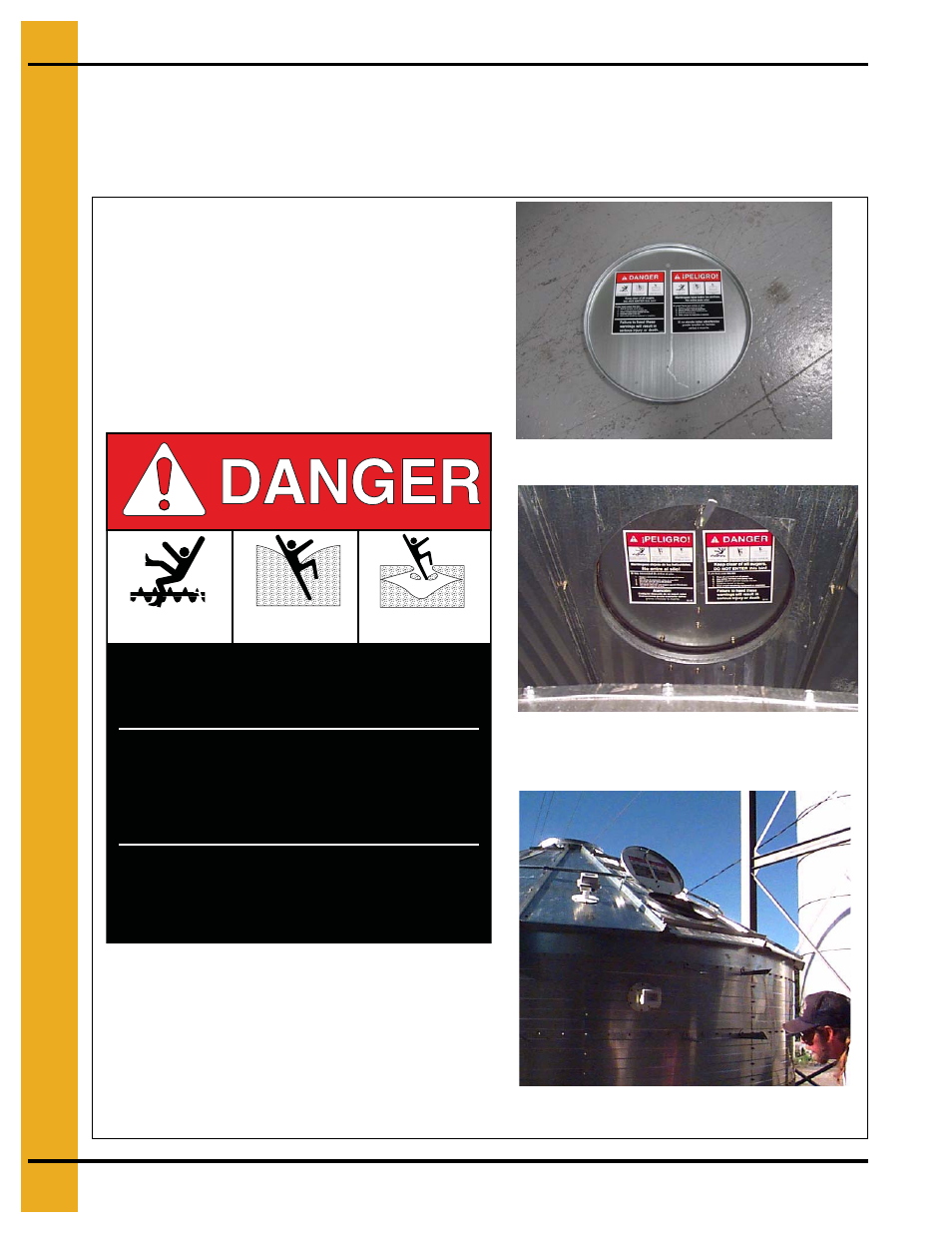 Safety decal # dc-gbc-1a, Keep clear of all augers. do not enter this bin, Location of decals | Grain Systems PNEG-707GSI User Manual | Page 10 / 446