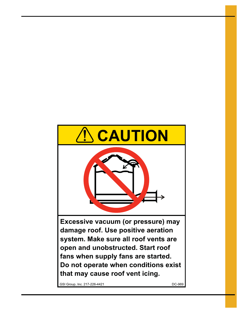 Safety alert decals, Chapter 2 safety alert decals, Roof damage warning and disclaimer | Caution | Grain Systems Bin Accessories PNEG-524 User Manual | Page 7 / 30