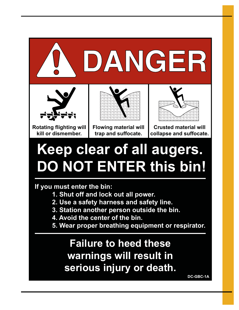 Keep clear of all augers. do not enter this bin | Grain Systems Bin Accessories PNEG-524 User Manual | Page 9 / 30