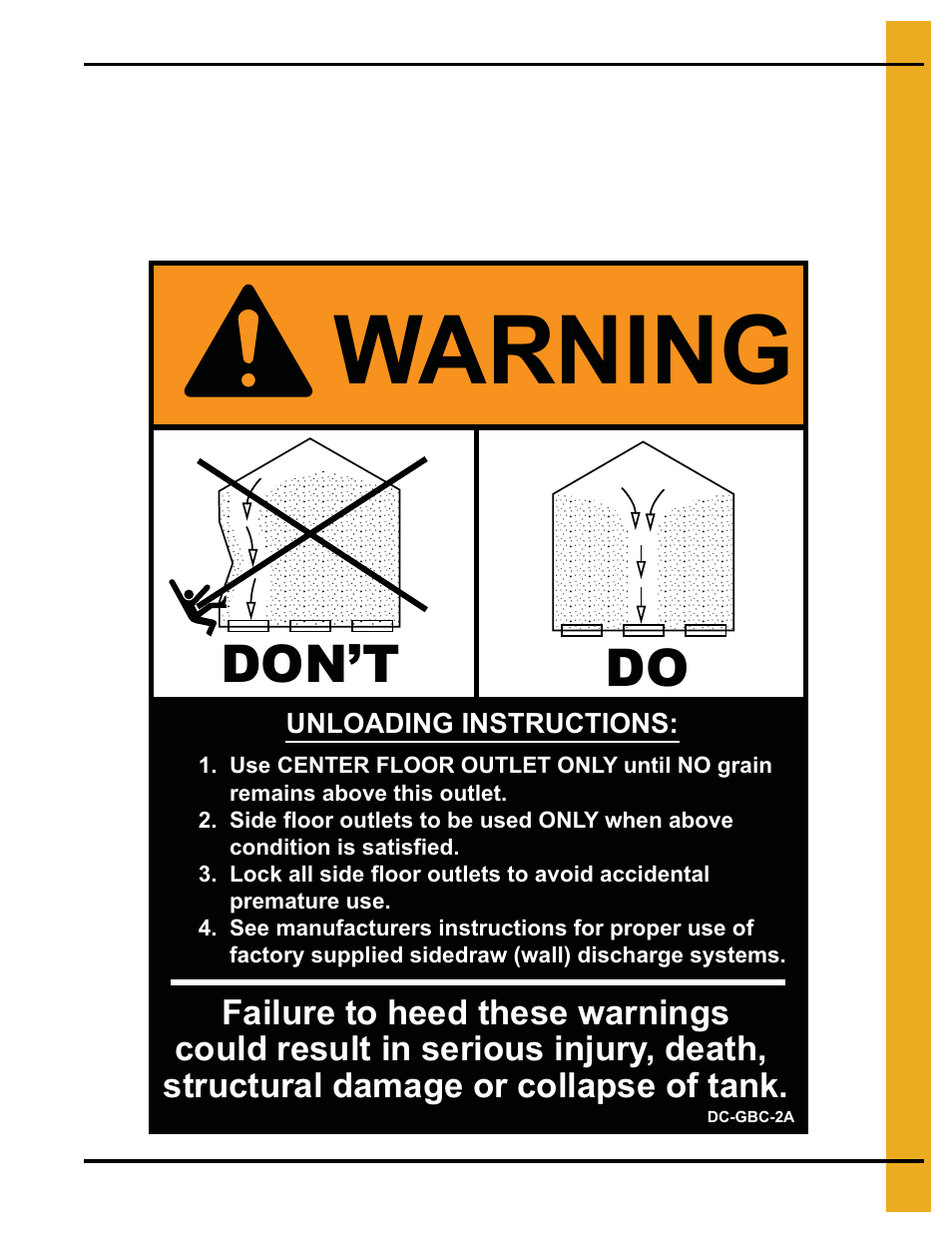 Warning, Don’t do | Grain Systems Bin Accessories PNEG-1360 User Manual | Page 13 / 24