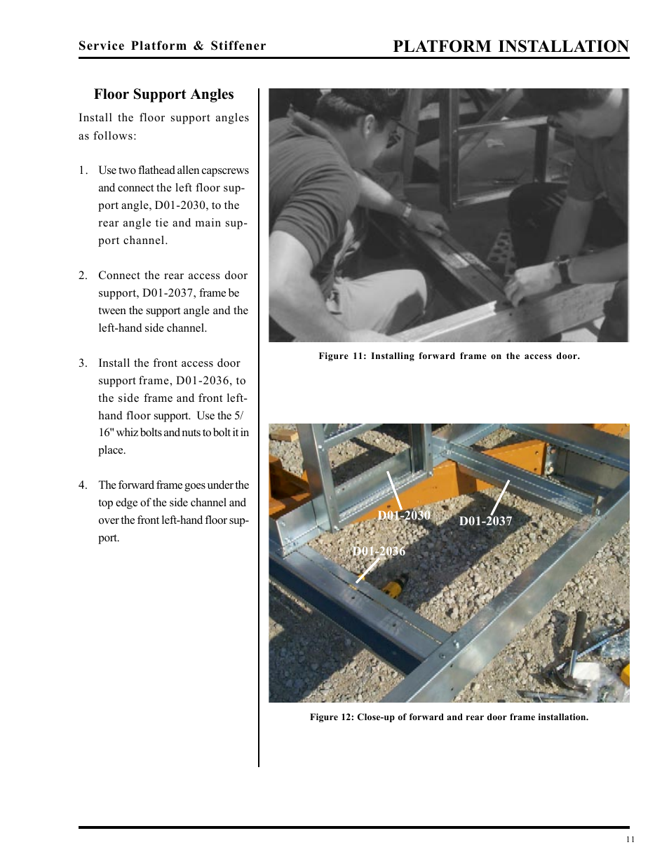 Platform installation, Floor support angles | Grain Systems PNEG-349 User Manual | Page 11 / 32