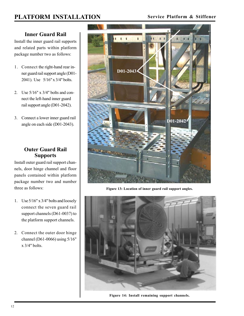 Platform installation, Inner guard rail, Outer guard rail supports | Grain Systems PNEG-349 User Manual | Page 12 / 32