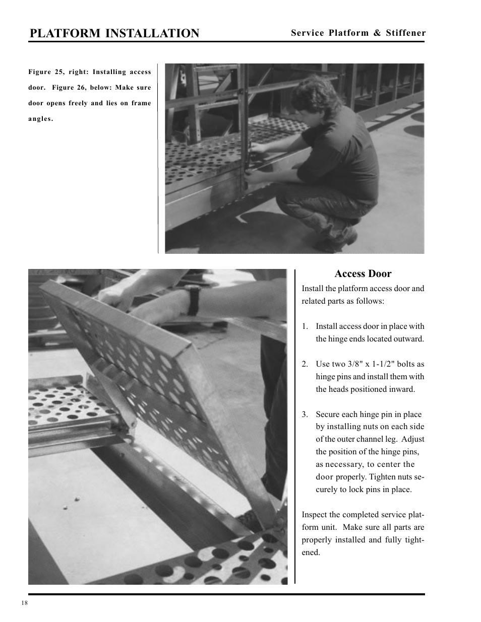 Platform installation, Access door | Grain Systems PNEG-349 User Manual | Page 18 / 32