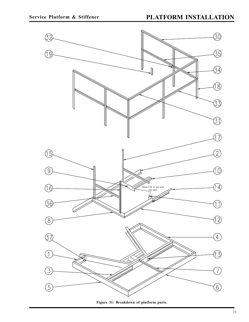 Platform installation, Service platform & stiffener | Grain Systems PNEG-349 User Manual | Page 23 / 32