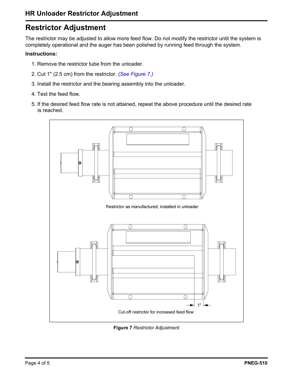 Restrictor adjustment, Hr unloader restrictor adjustment | Grain Systems Bin Accessories PNEG-510 User Manual | Page 4 / 5