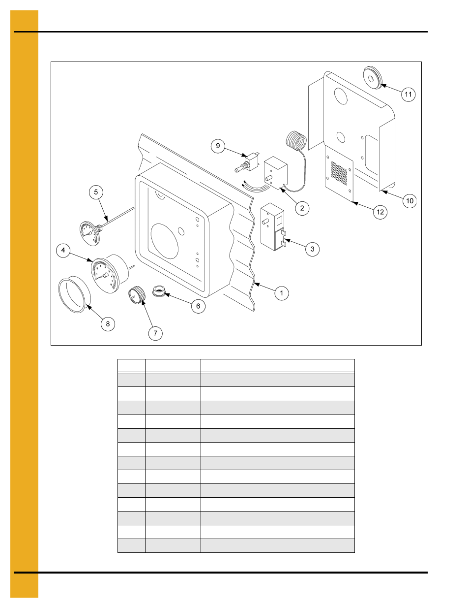 Low-temperature humidistat-thermostat parts, Parts list | Grain Systems PNEG-236 User Manual | Page 14 / 22