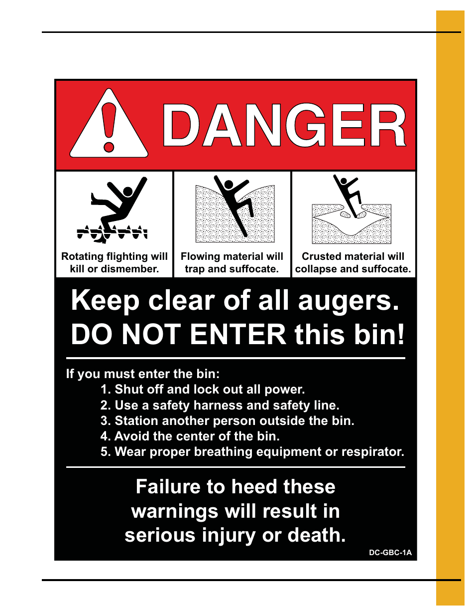 Keep clear of all augers. do not enter this bin | Grain Systems PNEG-236 User Manual | Page 7 / 22