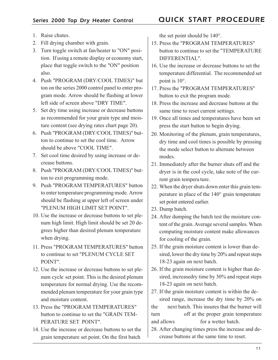 Quick star t procedure | Grain Systems PNEG-743 User Manual | Page 10 / 16