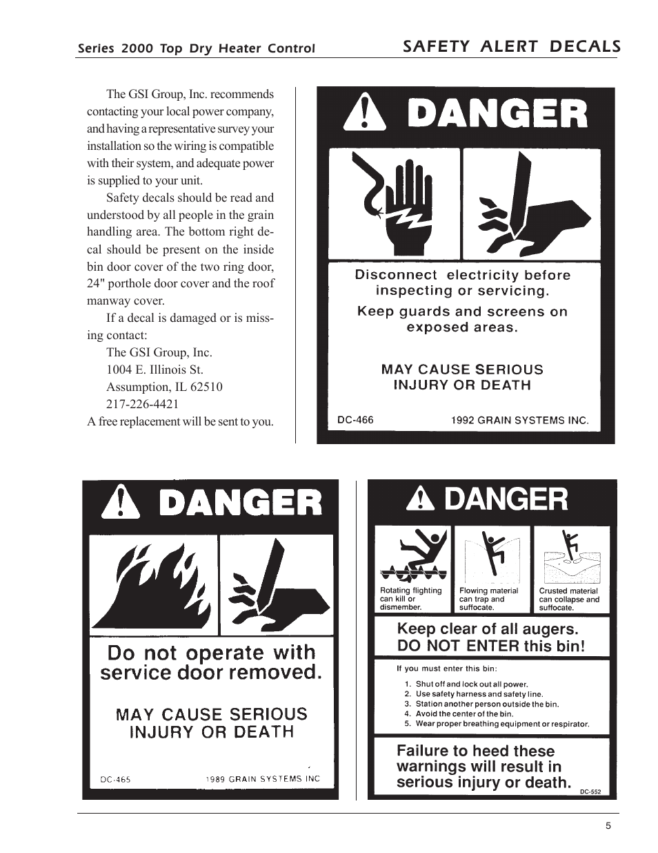 Safety alert decals | Grain Systems PNEG-743 User Manual | Page 4 / 16