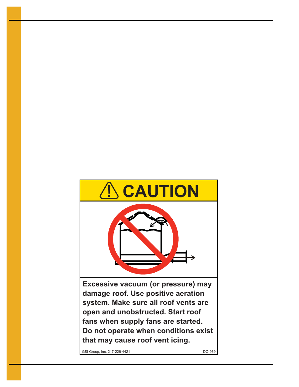 Decals, Chapter 2 decals, Caution | Roof damage warning and disclaimer | Grain Systems PNEG-900 User Manual | Page 8 / 54