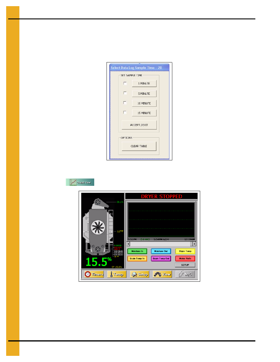 Select data log sample time, Graph view | Grain Systems PNEG-1935 User Manual | Page 34 / 92