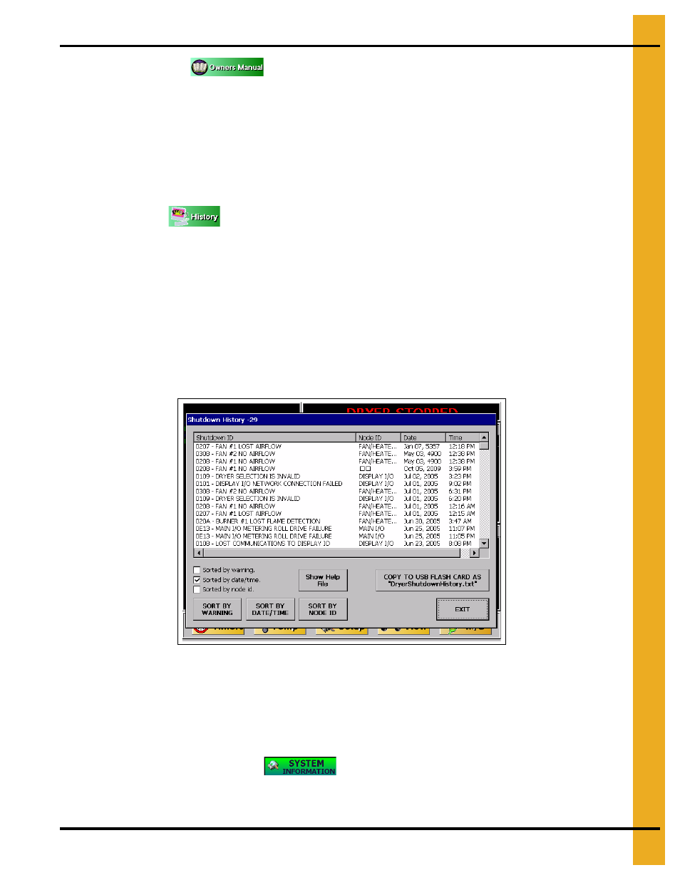 Owner’s manual error history system information | Grain Systems PNEG-1935 User Manual | Page 35 / 92