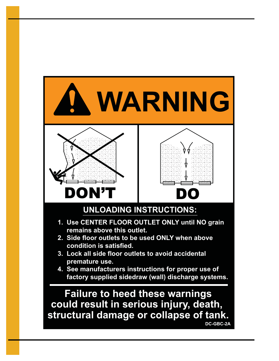 Warning, Don’t do | Grain Systems Bin Flooring PNEG-1324 User Manual | Page 10 / 26