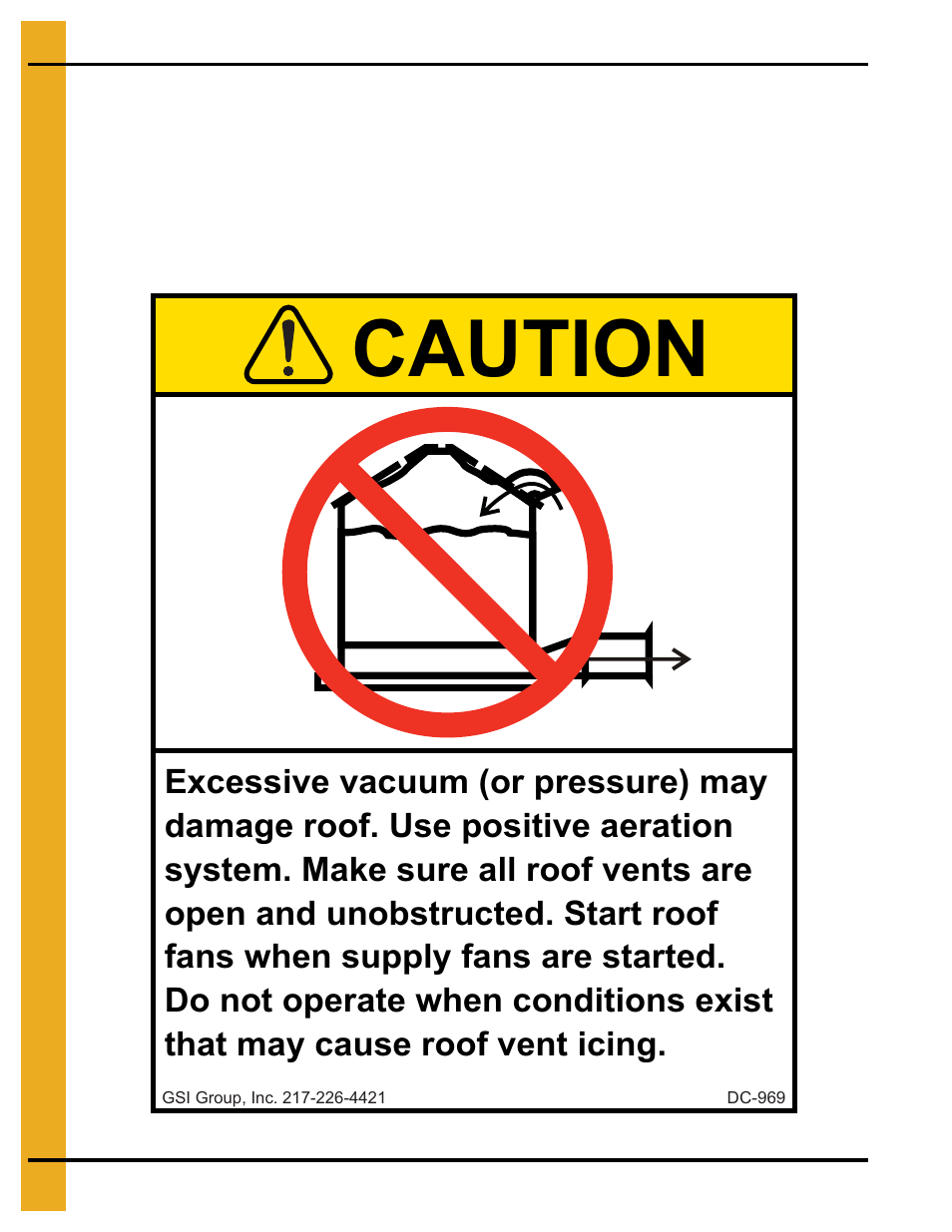 Decals, Chapter 2 decals, Roof damage warning and disclaimer | Caution | Grain Systems Tanks PNEG-4036 User Manual | Page 10 / 98