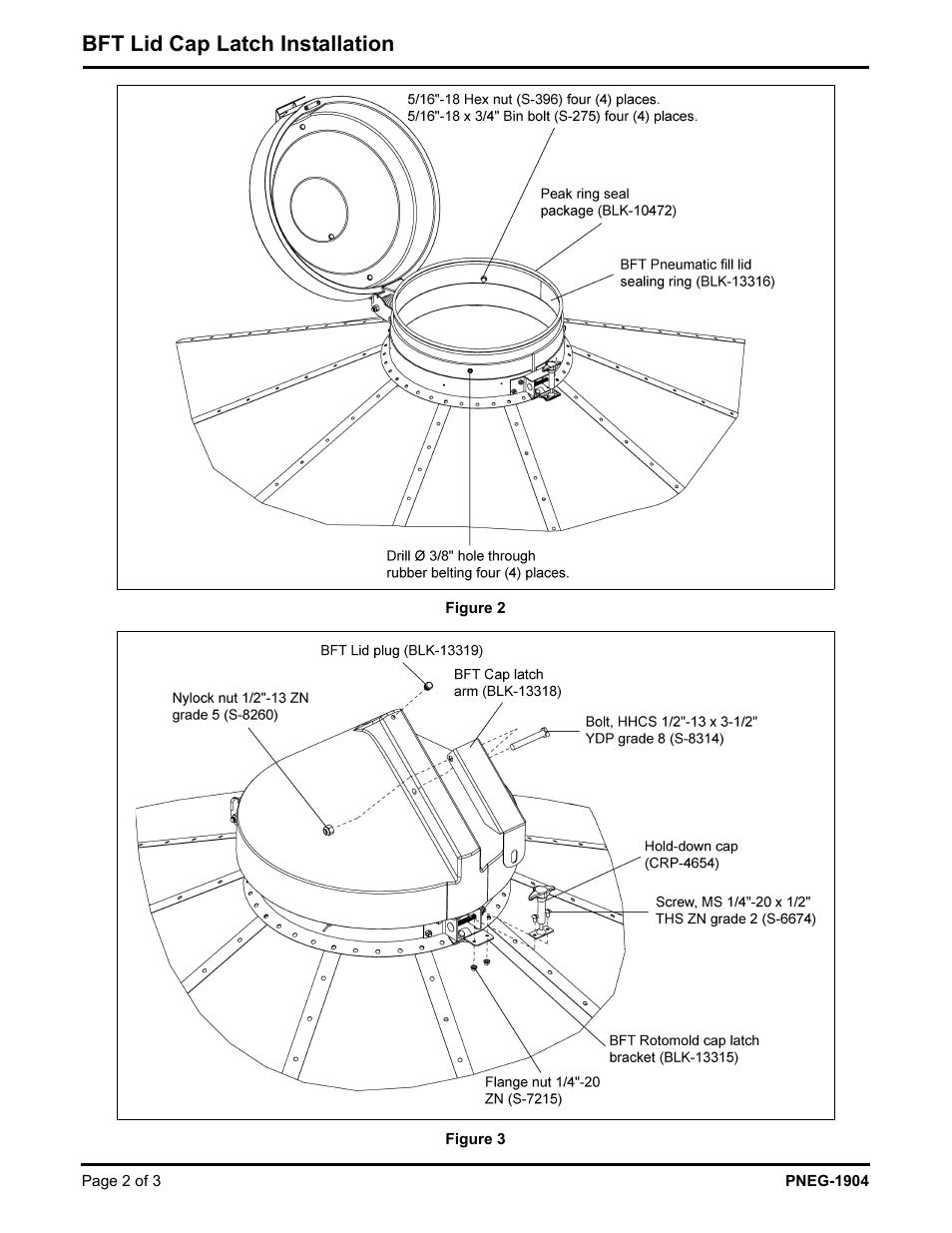 Bft lid cap latch installation | Grain Systems Tanks PNEG-1904 User Manual | Page 2 / 3