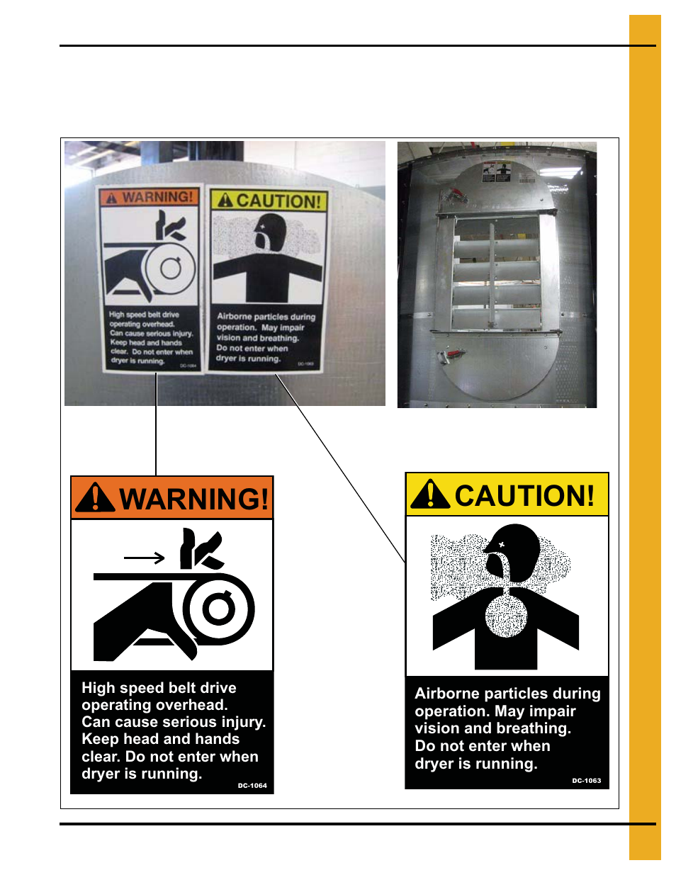 Safety decals # dc-1063 and dc-1064, Warning, Caution | Grain Systems PNEG-1708 User Manual | Page 13 / 76
