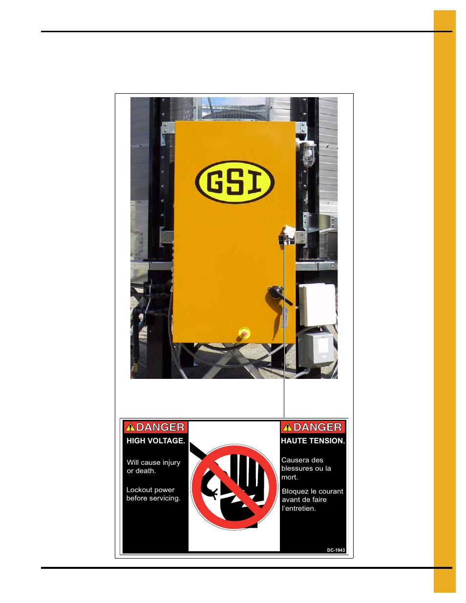 Safety decal # dc-1943, Location of decal, Safety decals | Grain Systems PNEG-1708 User Manual | Page 9 / 76