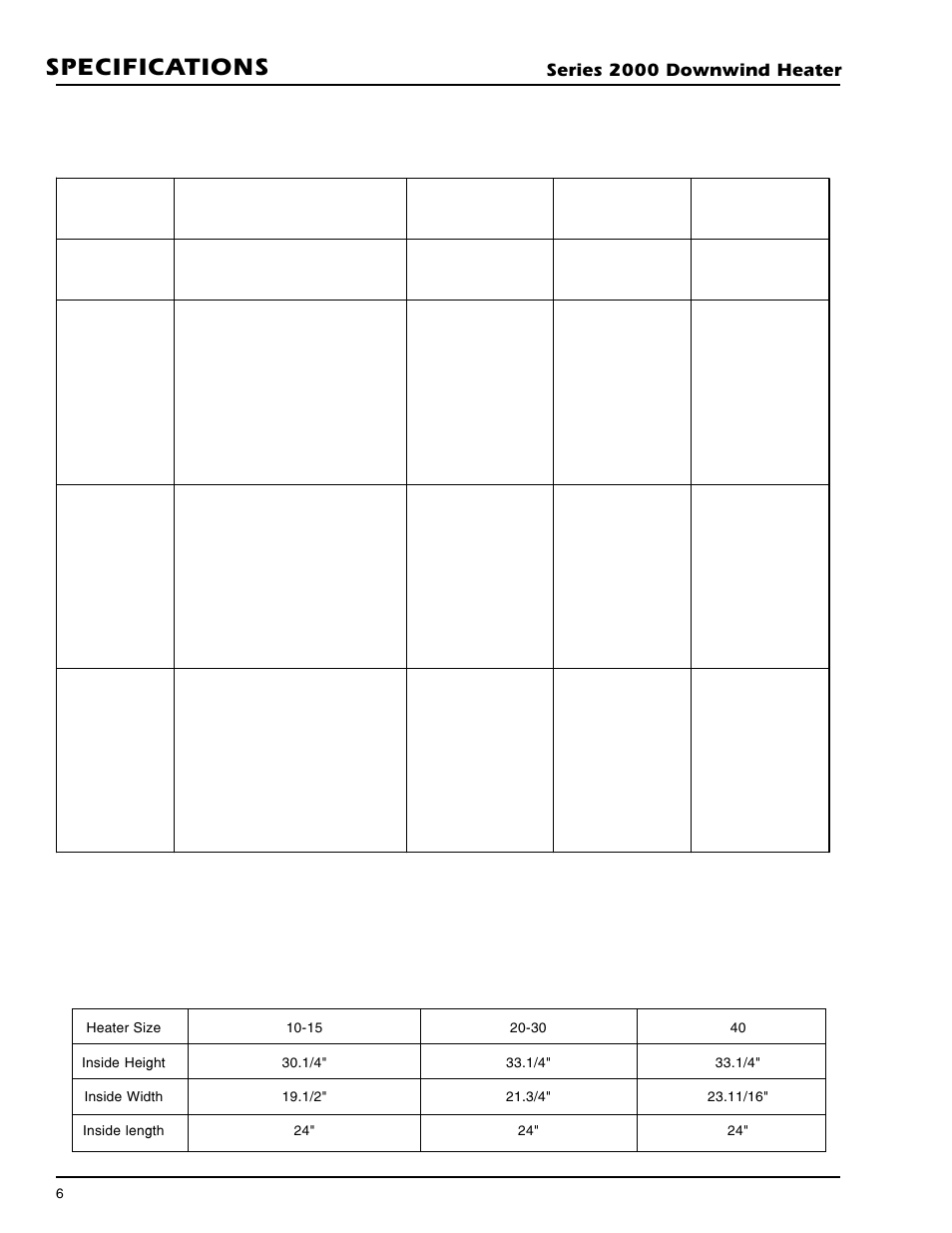 Specifications, Heater dimensional specifications | Grain Systems PNEG-591 User Manual | Page 6 / 45