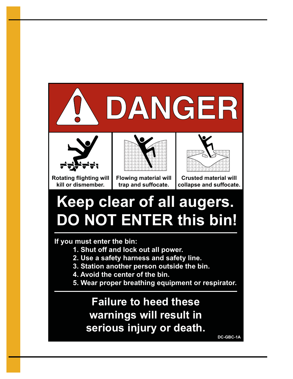 Keep clear of all augers. do not enter this bin | Grain Systems Bin Accessories PNEG-1810 User Manual | Page 10 / 52