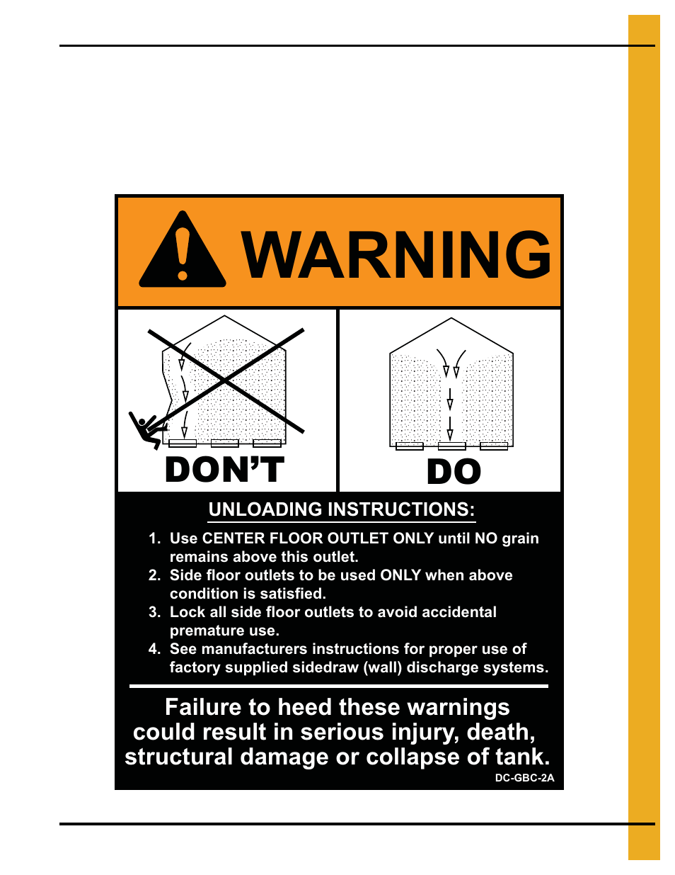 Warning, Don’t do | Grain Systems Bin Accessories PNEG-1810 User Manual | Page 11 / 52