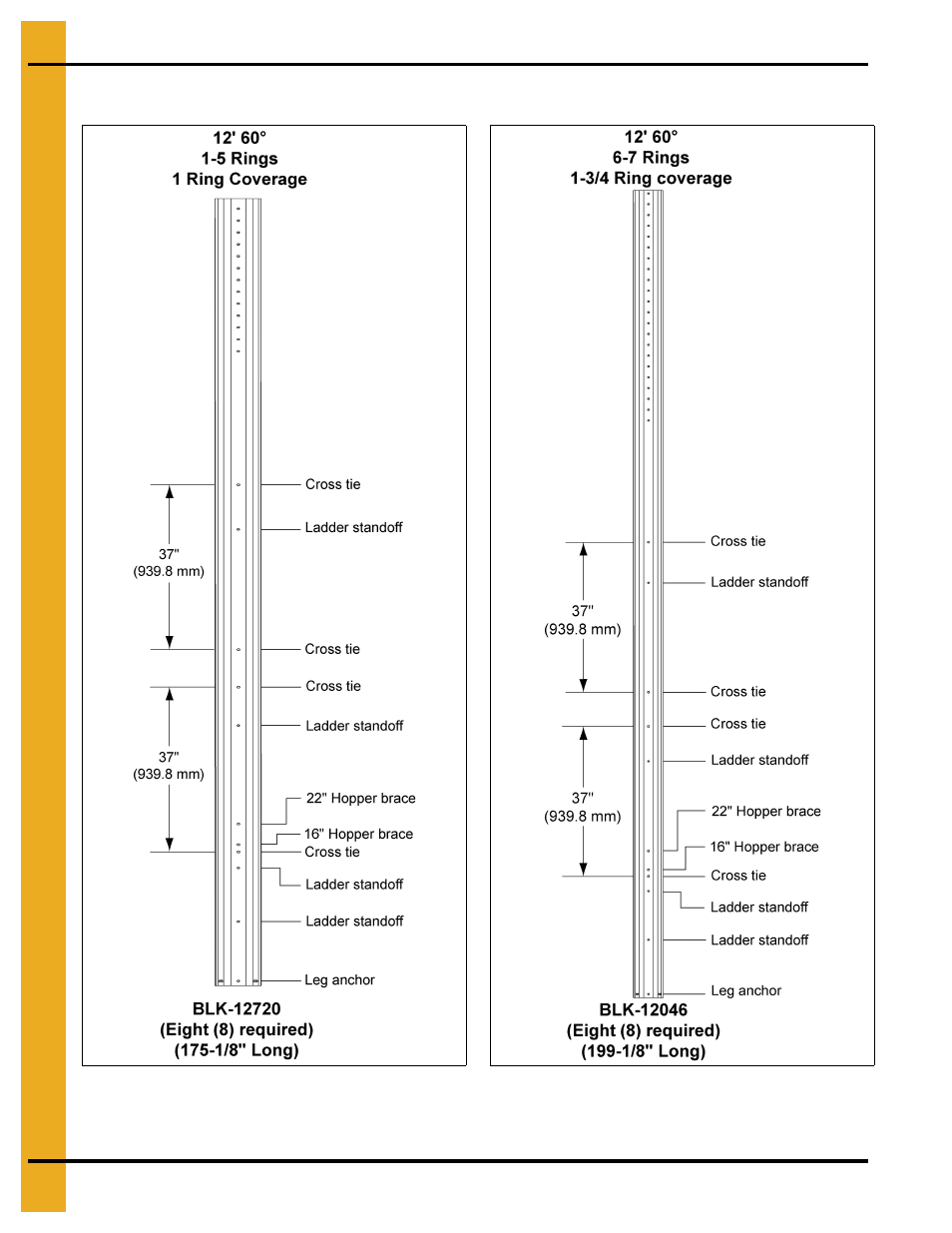 Bracing hole layouts (continued) | Grain Systems Tanks PNEG-257 User Manual | Page 56 / 98