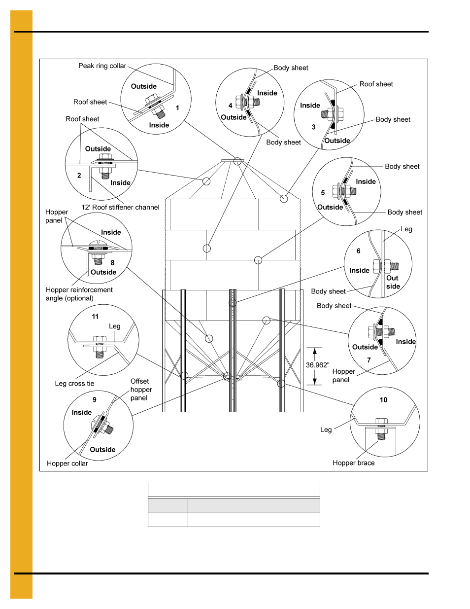 12' diameter 45° hopper bin hardware specification, Parts list | Grain Systems Tanks PNEG-257 User Manual | Page 78 / 98