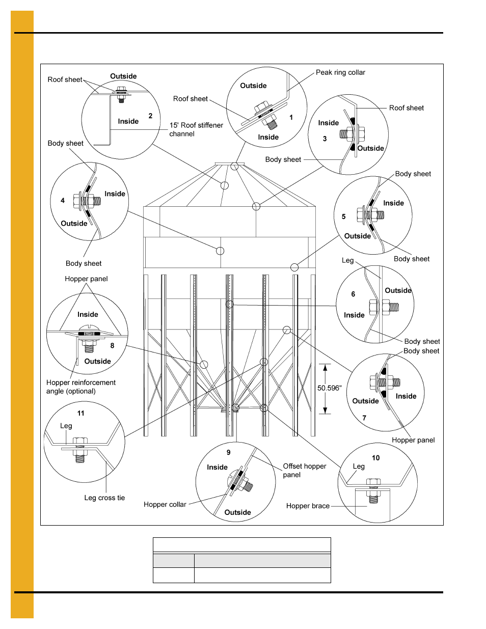 15' diameter 45° hopper bin hardware specification, Parts list | Grain Systems Tanks PNEG-257 User Manual | Page 86 / 98