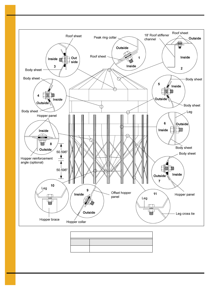 18' diameter 45° hopper bin hardware specification, Parts list | Grain Systems Tanks PNEG-257 User Manual | Page 90 / 98