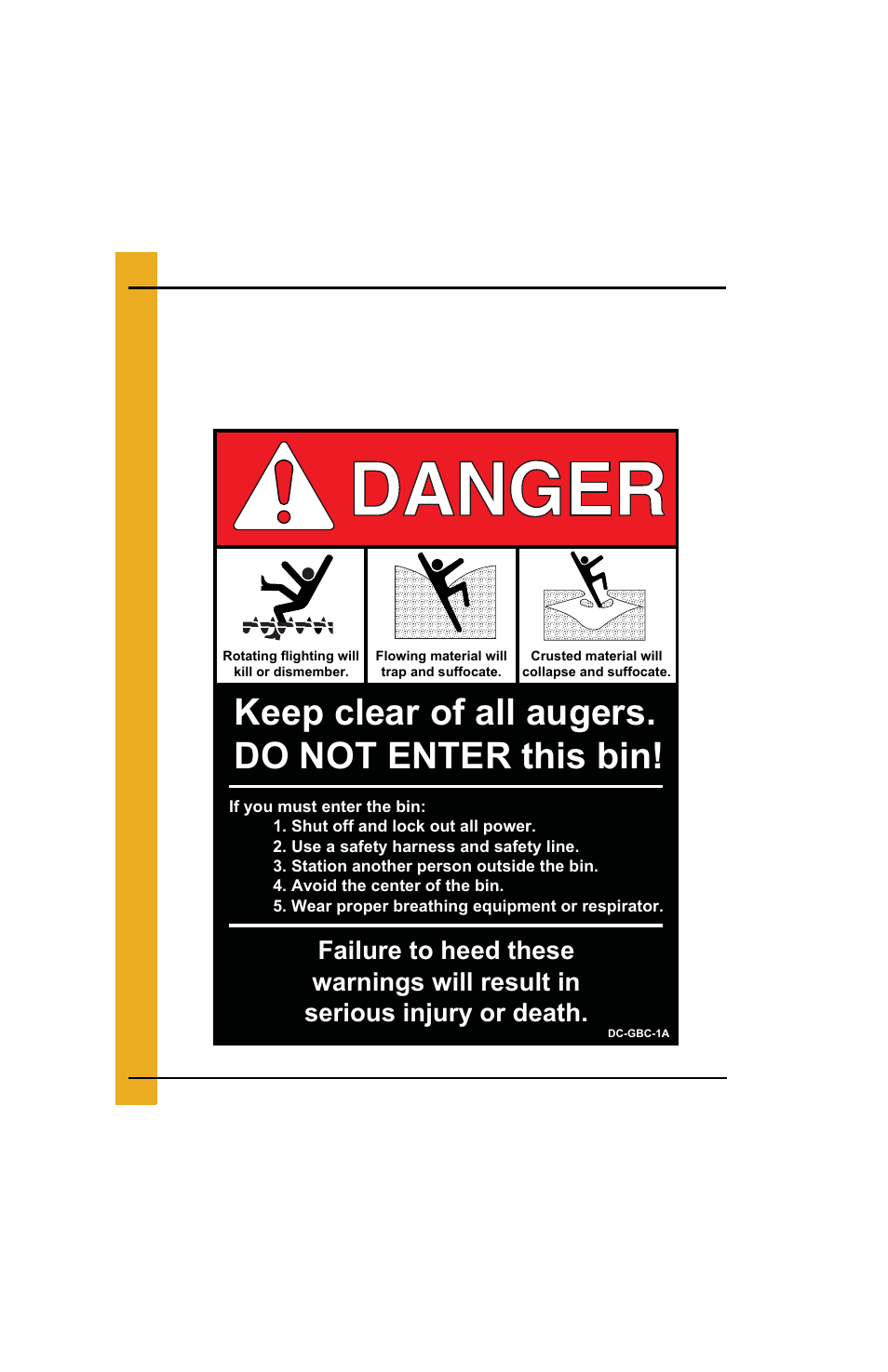 Keep clear of all augers. do not enter this bin | Grain Systems Bin Flooring PNEG-225 User Manual | Page 12 / 80