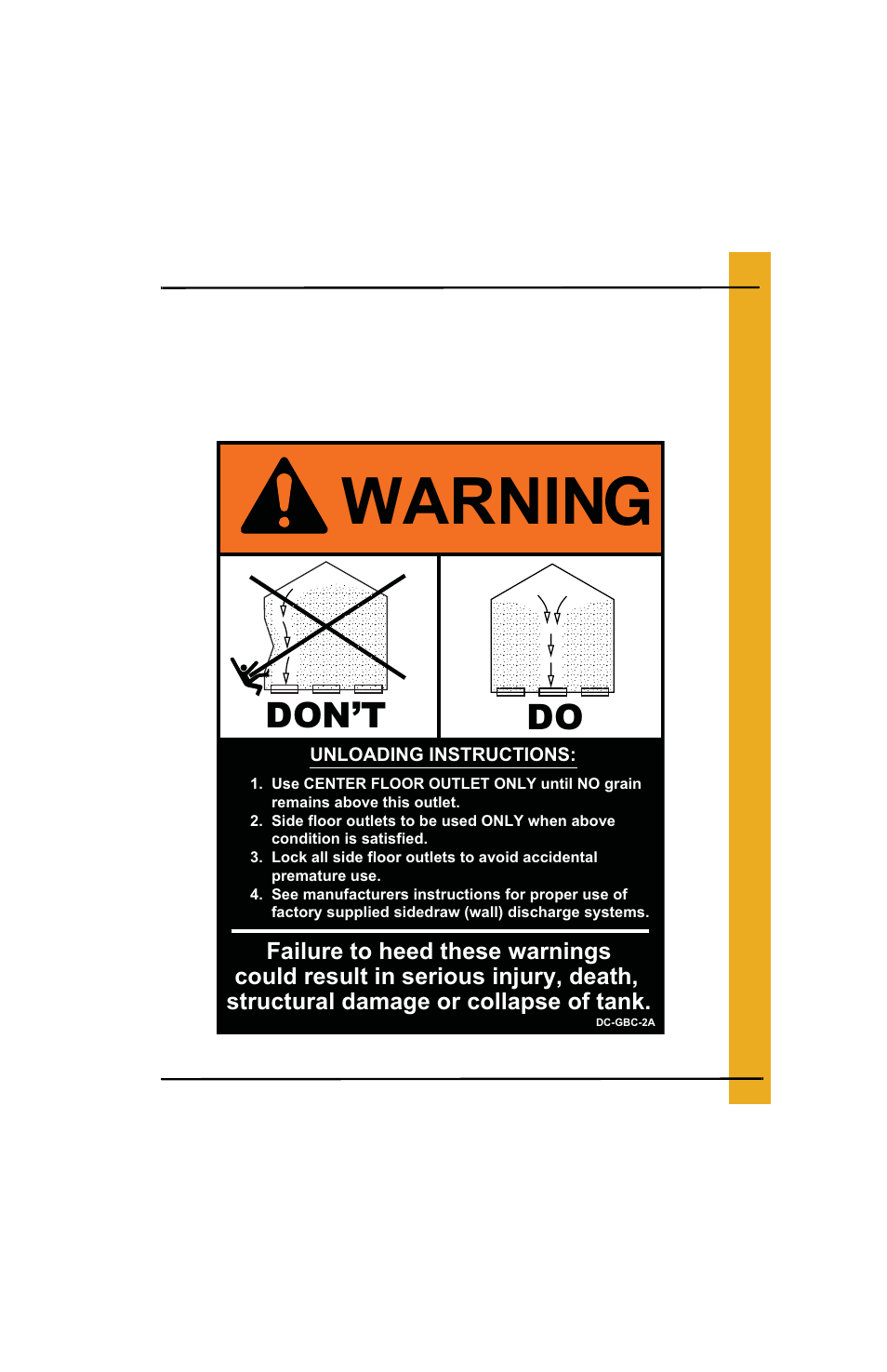 Warnin, Don’t do | Grain Systems Bin Flooring PNEG-225 User Manual | Page 13 / 80