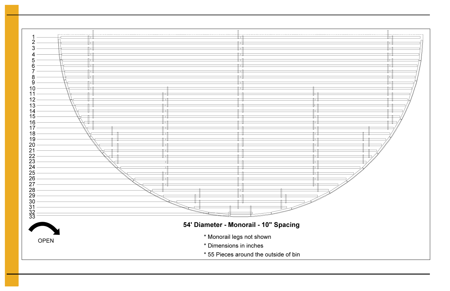 Layouts, 54' bin floor layouts | Grain Systems Bin Flooring PNEG-225 User Manual | Page 58 / 80