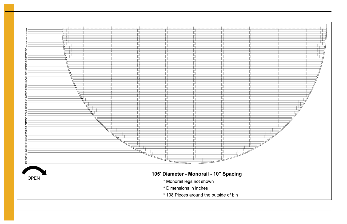 Layouts, 105' bin floor layouts | Grain Systems Bin Flooring PNEG-225 User Manual | Page 76 / 80