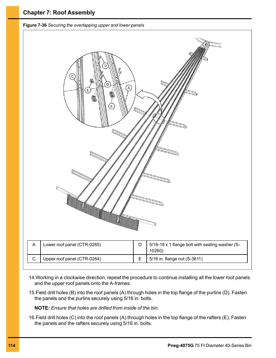 Chapter 7: roof assembly | Grain Systems Tanks PNEG-4075G User Manual | Page 114 / 170
