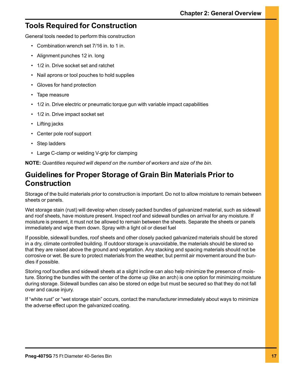 Tools required for construction | Grain Systems Tanks PNEG-4075G User Manual | Page 17 / 170