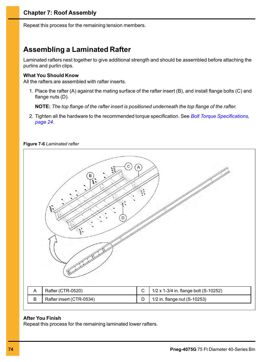 Assembling a laminated rafter, Chapter 7: roof assembly | Grain Systems Tanks PNEG-4075G User Manual | Page 74 / 170