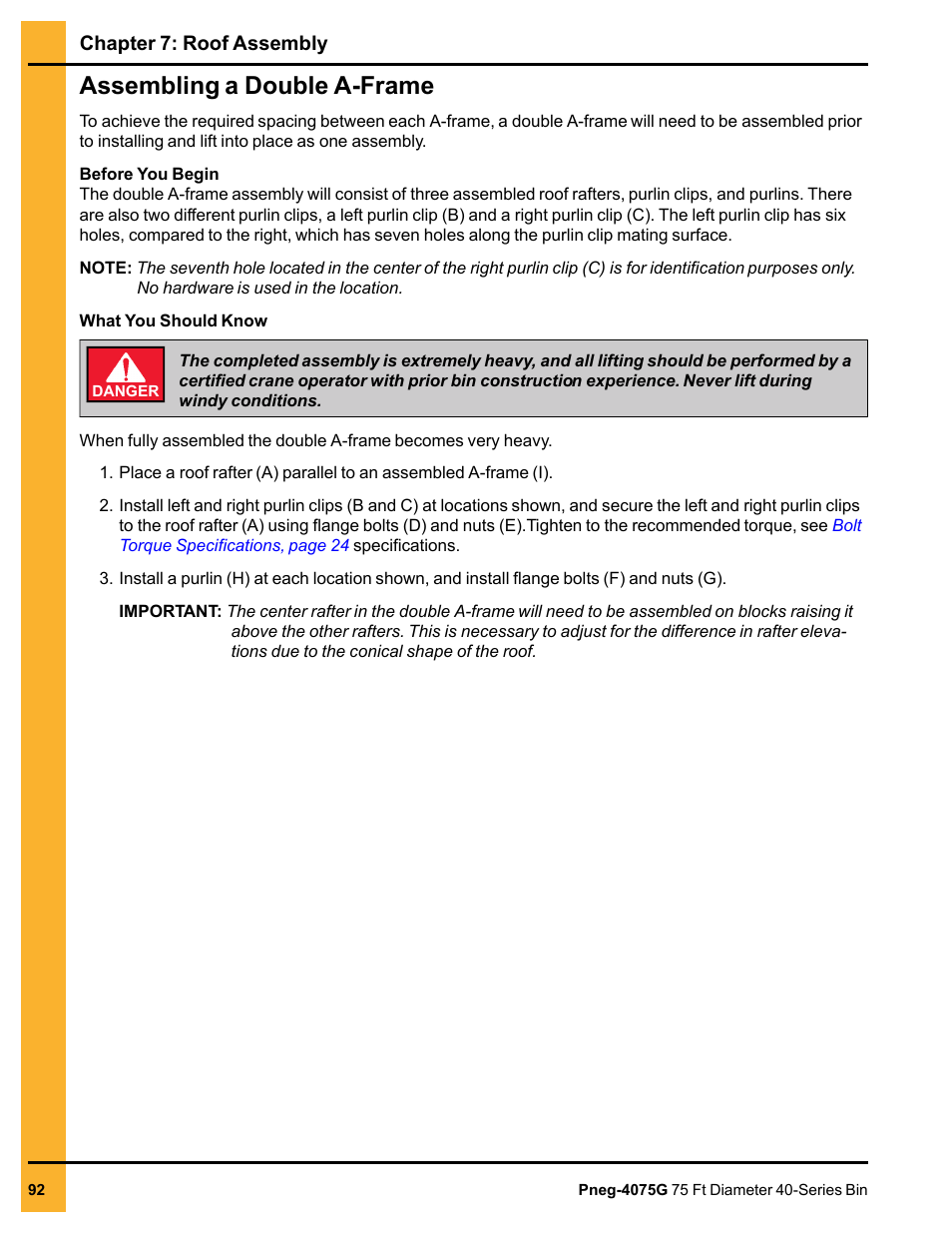 Assembling a double a-frame | Grain Systems Tanks PNEG-4075G User Manual | Page 92 / 170