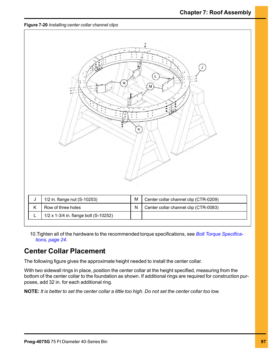 Center collar placement, Chapter 7: roof assembly | Grain Systems Tanks PNEG-4075G User Manual | Page 97 / 170