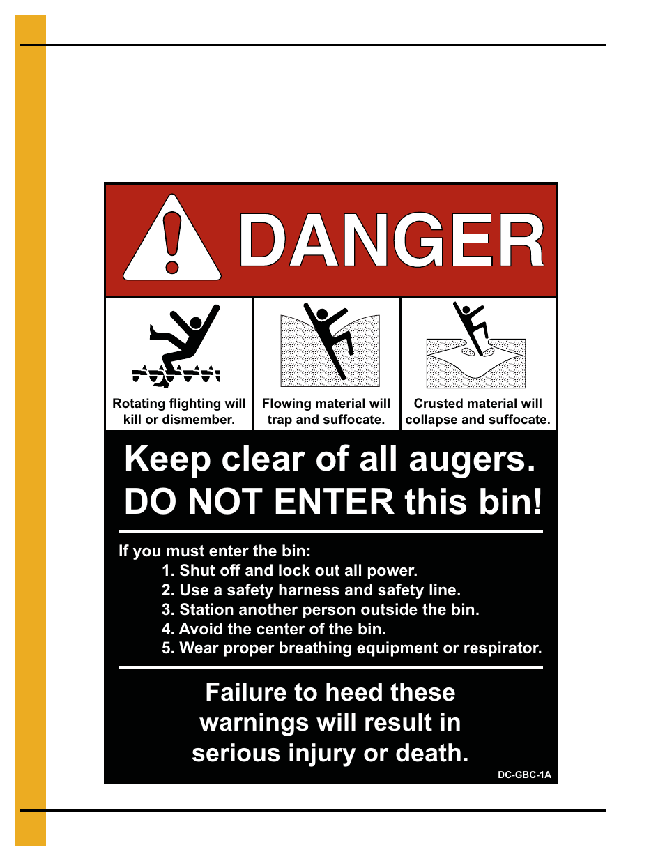 Keep clear of all augers. do not enter this bin | Grain Systems Bin Accessories PNEG-1773 User Manual | Page 12 / 88