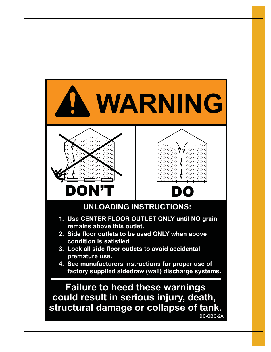 Warning, Don’t do | Grain Systems Bin Accessories PNEG-1773 User Manual | Page 13 / 88