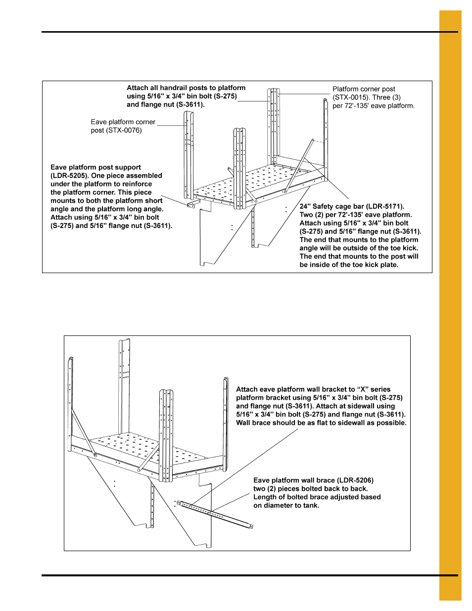 Platform and safety cage bar, Platform and wall brace | Grain Systems Bin Accessories PNEG-1773 User Manual | Page 17 / 88